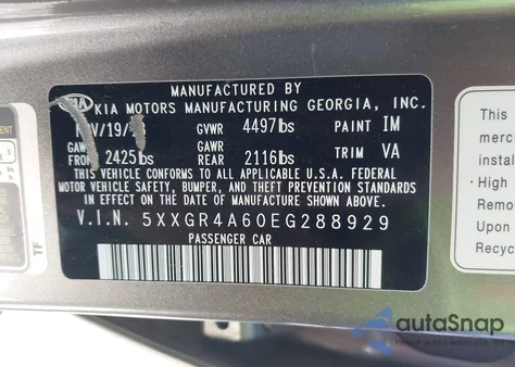 2014 Kia Optima from USA, damaged, VIN 5XXGR4A60EG288929